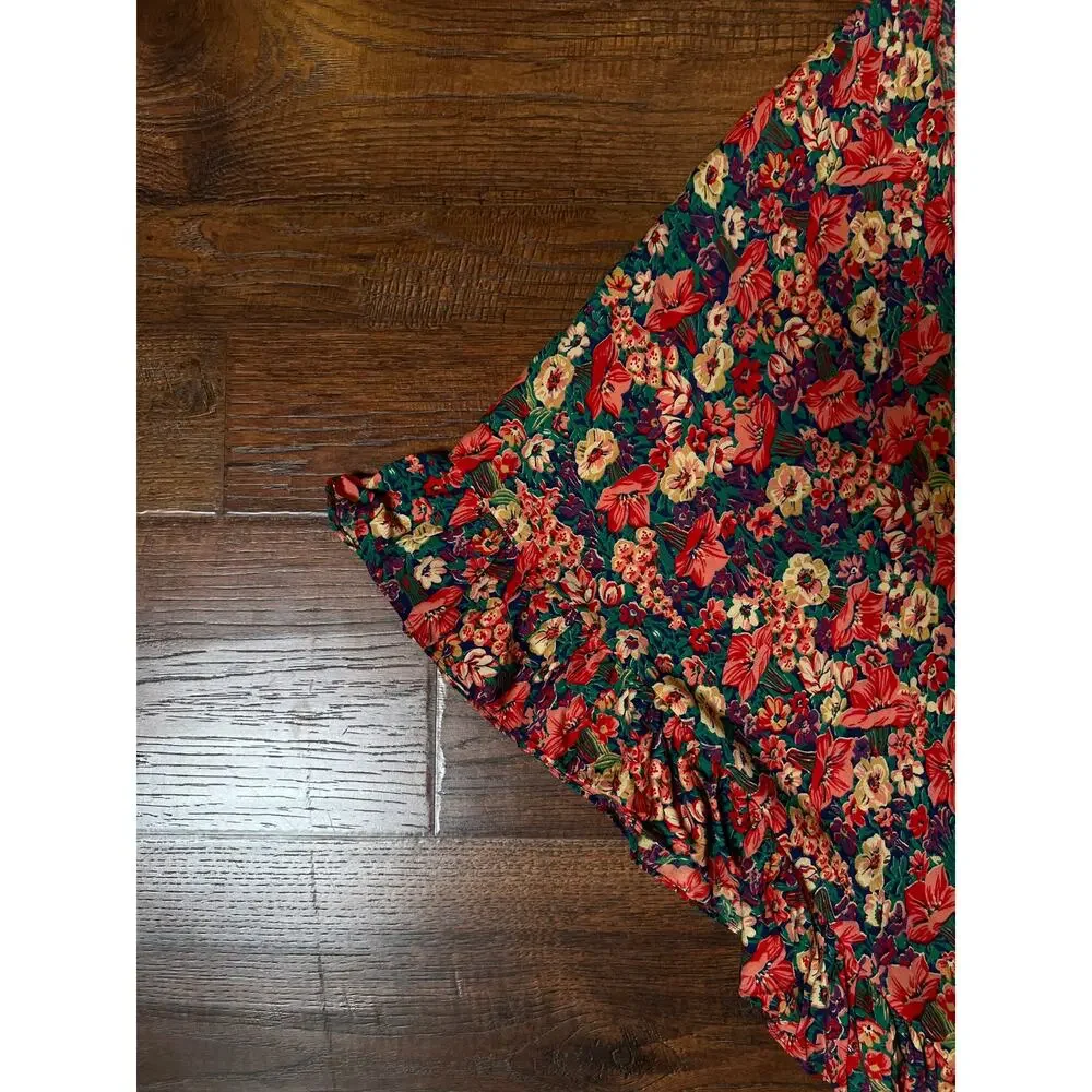 Vintage Cotton Shawl - Autumn Floral Print Ruffle Trim Handmade Wrap
